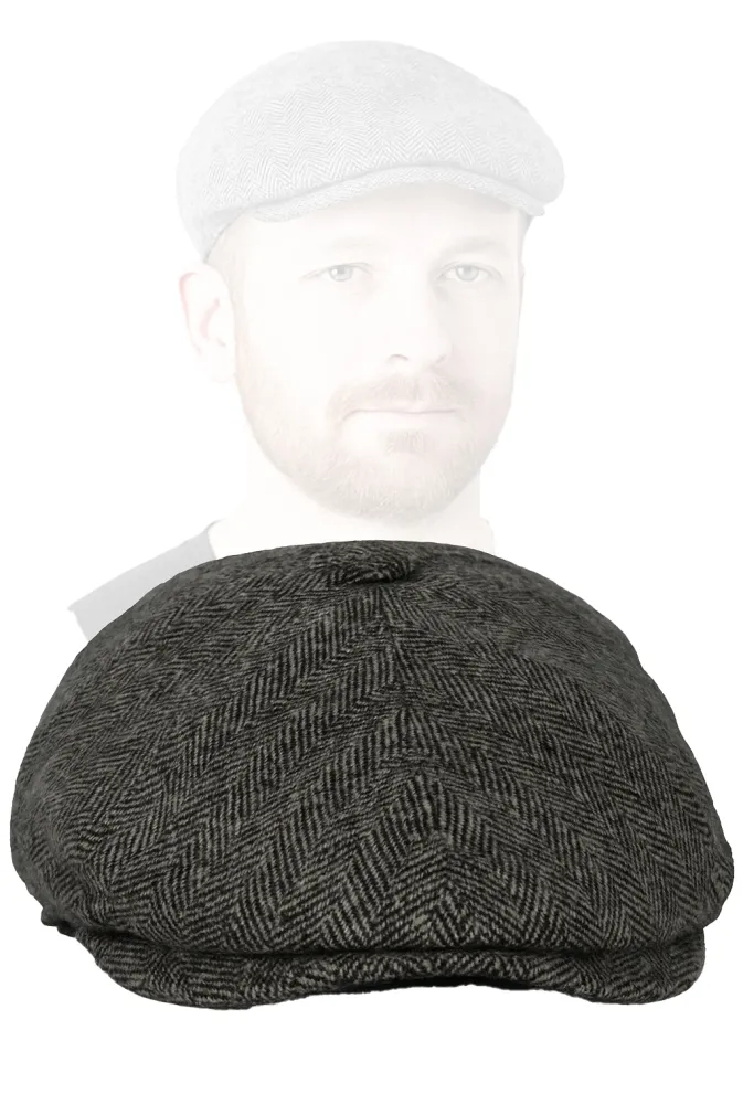 Kaszkiet Męski Polar Fashion K278A Ocieplany Grafit Jodełka Peaky Blinders