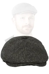 Kaszkiet Męski Polar Fashion K278A Ocieplany Grafit Jodełka Peaky Blinders