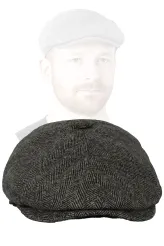 Kaszkiet Męski Polar Fashion K278A Ocieplany Grafit Jodełka Peaky Blinders