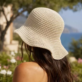 Kapelusz Słomkowy R257A Kloszowy Bucket Hat Szerokie Rondo Beżowy Lato - 6