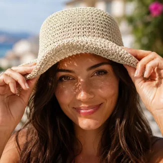Kapelusz Słomkowy R257A Kloszowy Bucket Hat Szerokie Rondo Beżowy Lato - 3