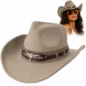 Kapelusz Kowbojski Western R254B + Okulary Zestaw Cowboy Core Beż Unisex - 12
