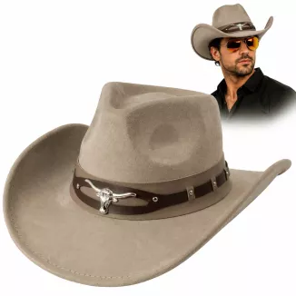 Kapelusz Kowbojski Western R254B + Okulary Zestaw Cowboy Core Beż Unisex - 13