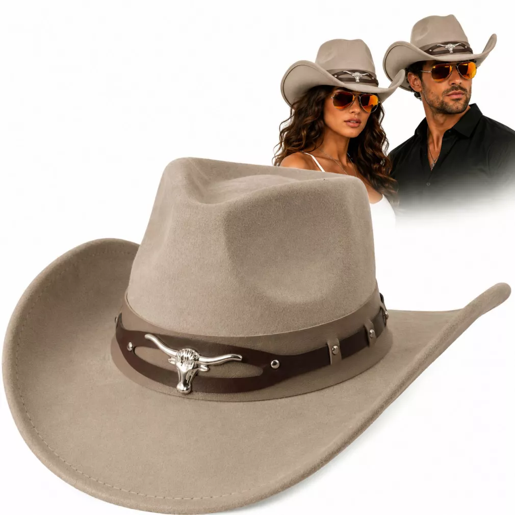 Kapelusz Kowbojski Western R254B + Okulary Zestaw Cowboy Core Beż Unisex