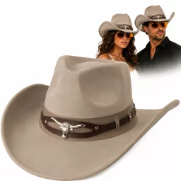 Kapelusz Kowbojski Western R254B + Okulary Zestaw Cowboy Core Beż Unisex