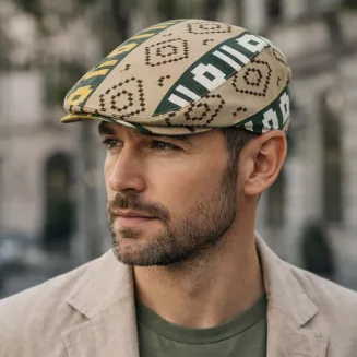 Kaszkiet męski bawełniany flat cap beżowo-zielony wzorzysty 57-59cm K307B Polar Fashion - 5