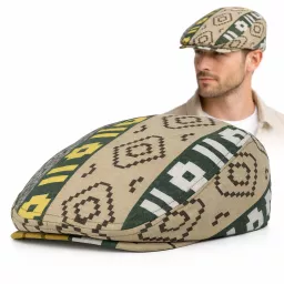 Kaszkiet męski bawełniany flat cap beżowo-zielony wzorzysty 57-59cm K307B Polar Fashion