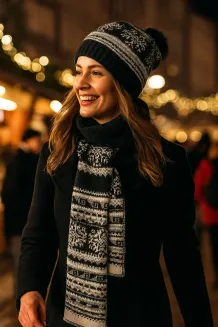 Damski Komplet Zimowy Czapka z Pomponem Szalik Czarny W322CK Polar Fashion - 5