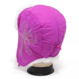 Purpurowa Ciepła dziecięca czapka uszatka Zimowa pilotka W146D - 5