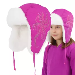 Purpurowa Ciepła dziecięca czapka uszatka Zimowa pilotka W146D