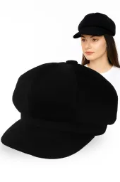 Elegancki Kaszkiet Damski Czarny K289B Polar Fashion Jesień Wiosna