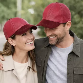 Czapka bejsbolówka K299A skórzana ocieplana czerwono-bordowa z daszkiem Polar Fashion - 6