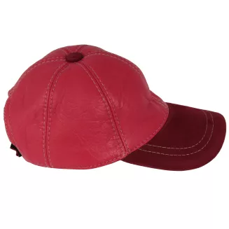 Czapka bejsbolówka K299A skórzana ocieplana czerwono-bordowa z daszkiem Polar Fashion - 4