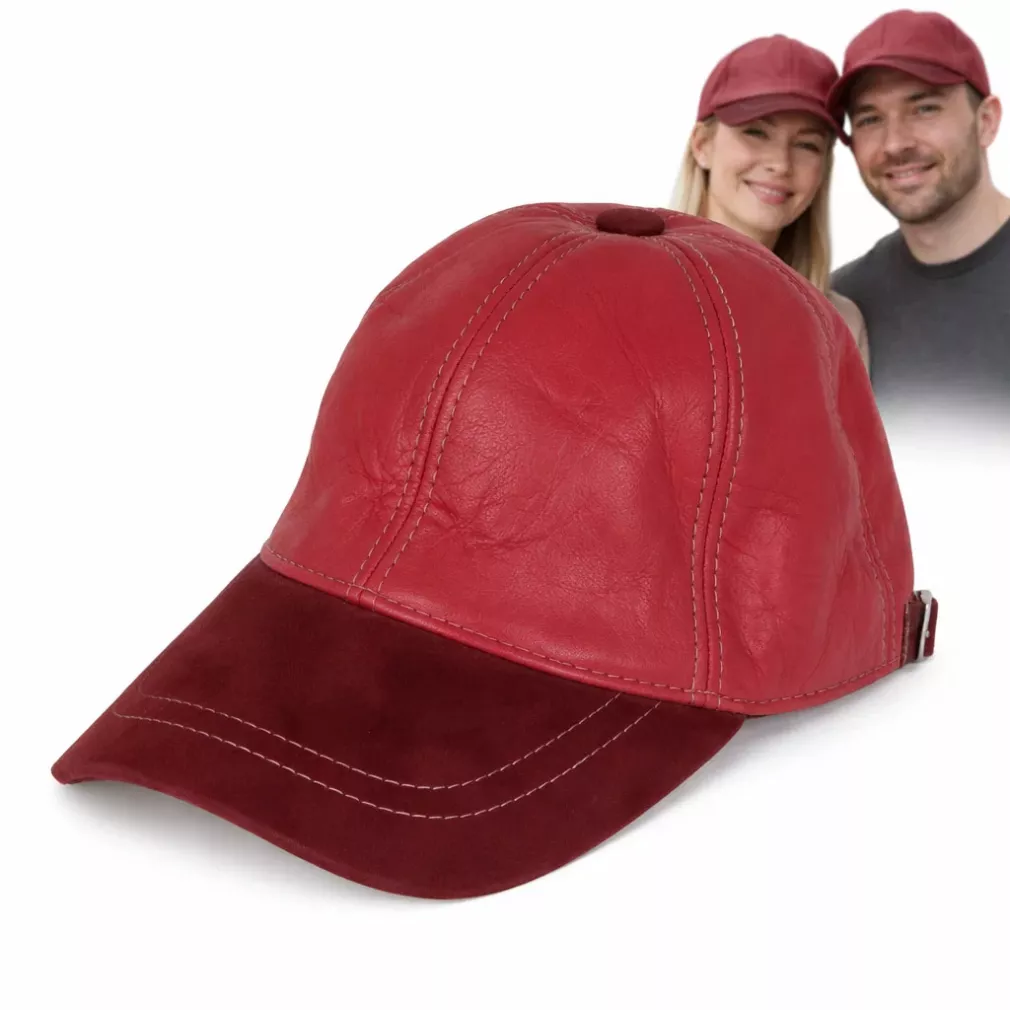 Czapka bejsbolówka K299A skórzana ocieplana czerwono-bordowa z daszkiem Polar Fashion