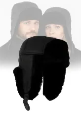 Uszatka Czarna Skórzana Pilotka z Ociepleniem Unisex W484C Polar Fashion