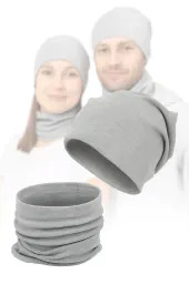 Dresowy Komplet Przejściowy Szary W397C – Czapka Komin Unisex Polar Fashion