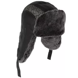 Męska pilotka skórzana W523A czarna uszatka z futrem i aplikacją Polar Fashion - 2