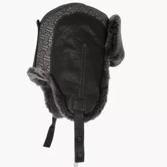 Męska pilotka skórzana W523A czarna uszatka z futrem i aplikacją Polar Fashion - 3