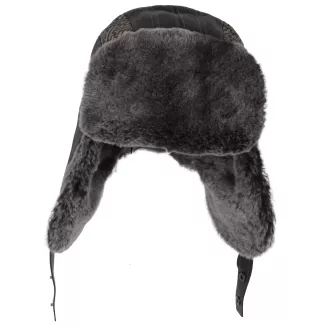 Męska pilotka skórzana W523A czarna uszatka z futrem i aplikacją Polar Fashion - 5