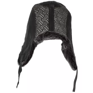 Męska pilotka skórzana W523A czarna uszatka z futrem i aplikacją Polar Fashion - 4