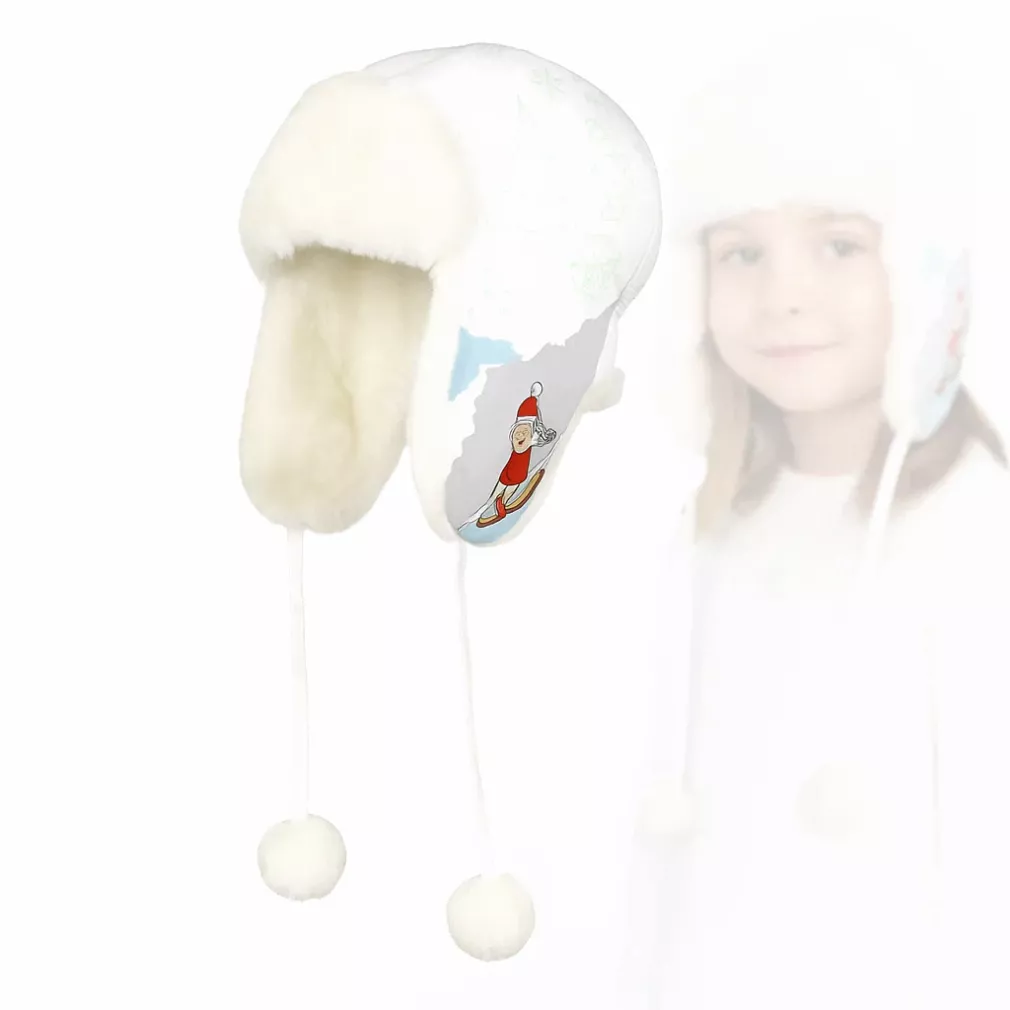 W143E White A Warm Eared Winter Hat Fur Girl'S