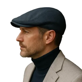 Kaszkiet męski granatowy z eleganckimi akcentami K266D – Polar Fashion - 4