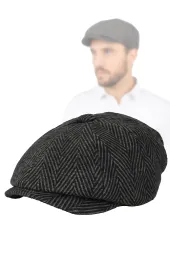 Męski Ocieplany Kaszkiet Grafitowy w Jodełkę K273C Shelby Polar Fashion