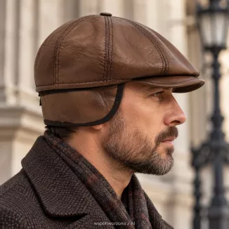 Brązowy Kaszkiet Męski Skórzany Zimowy z Nausznikami Peaky Blinders  K324A - 5