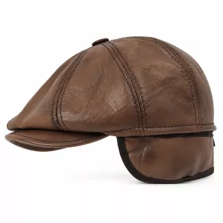 Brązowy Kaszkiet Męski Skórzany Zimowy z Nausznikami Peaky Blinders  K324A - 6