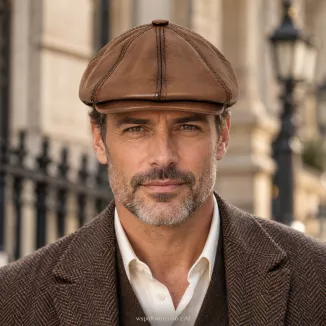 Brązowy Kaszkiet Męski Skórzany Zimowy z Nausznikami Peaky Blinders  K324A - 8