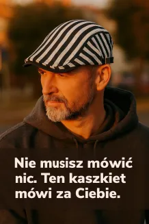 Beżowo-czarny kaszkiet męski bawełniany-letnia czapka z regulacją-K192C - 5