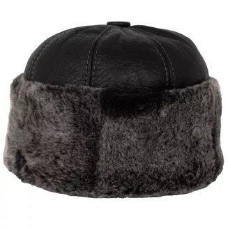 Toczek Skórzany czapka zimowa unisex W518F ciemnobrązowa z futrem Polar Fashion - 2