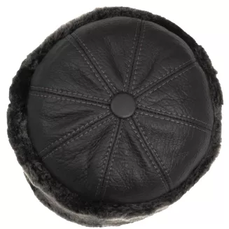 Toczek Skórzany czapka zimowa unisex W518F ciemnobrązowa z futrem Polar Fashion - 3