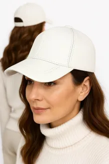 Bejsbolówka Skórzana Naturalna Ocieplana Unisex Ecru K207  Polar Fashion - 10