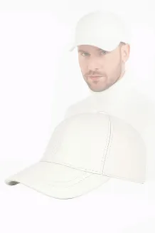 Bejsbolówka Skórzana Naturalna Ocieplana Unisex Ecru K207  Polar Fashion - 6