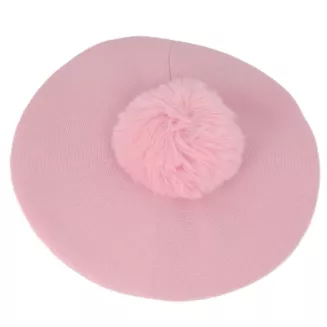 Beret Damski Różowy z Dużym Pomponem Sztuczne Futro Elegancki na Zimę W537B - 6