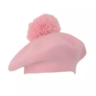 Beret Damski Różowy z Dużym Pomponem Sztuczne Futro Elegancki na Zimę W537B - 7