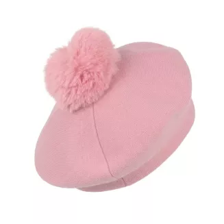 Beret Damski Różowy z Dużym Pomponem Sztuczne Futro Elegancki na Zimę W537B - 8