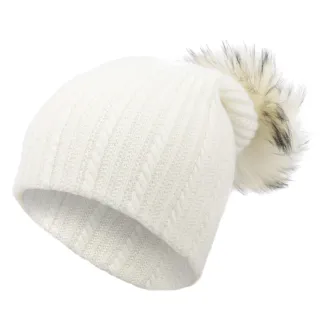 W374A Biała Uniwersalna czapka zimowa z kaszmiru pompon z jenota szal 2w1 Polar Fashion - 2
