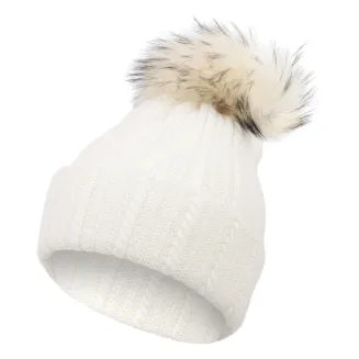 W374A Biała Uniwersalna czapka zimowa z kaszmiru pompon z jenota szal 2w1 Polar Fashion - 4