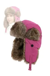 Ciepła Dziewczęca czapka zimowa uszatka W151I Polar Fashion ciemnoróżowa