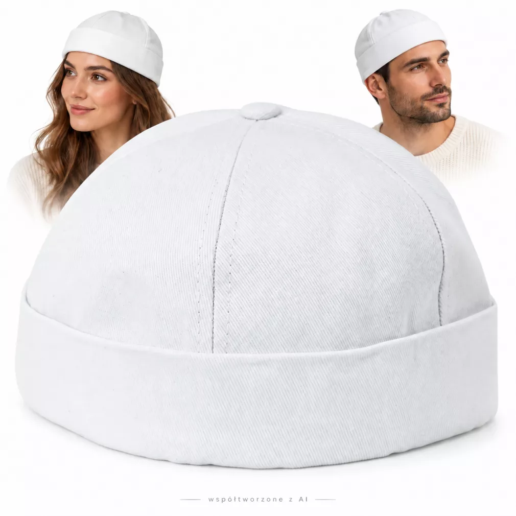 Czapka Dokerka Leonka Fisherman Bawełniana Unisex Biała K263F