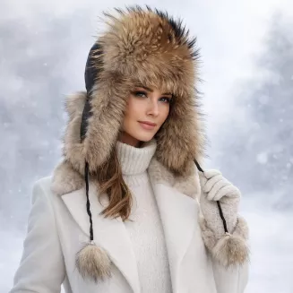 Czarna Damska pilotka skórzana naturalne futro luksusowa W526B Polar Fashion - 7