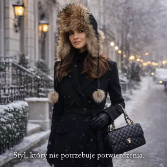 Czarna Damska pilotka skórzana naturalne futro luksusowa W526B Polar Fashion - 8