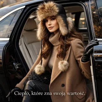 Czarna Damska pilotka skórzana naturalne futro luksusowa W526B Polar Fashion - 9