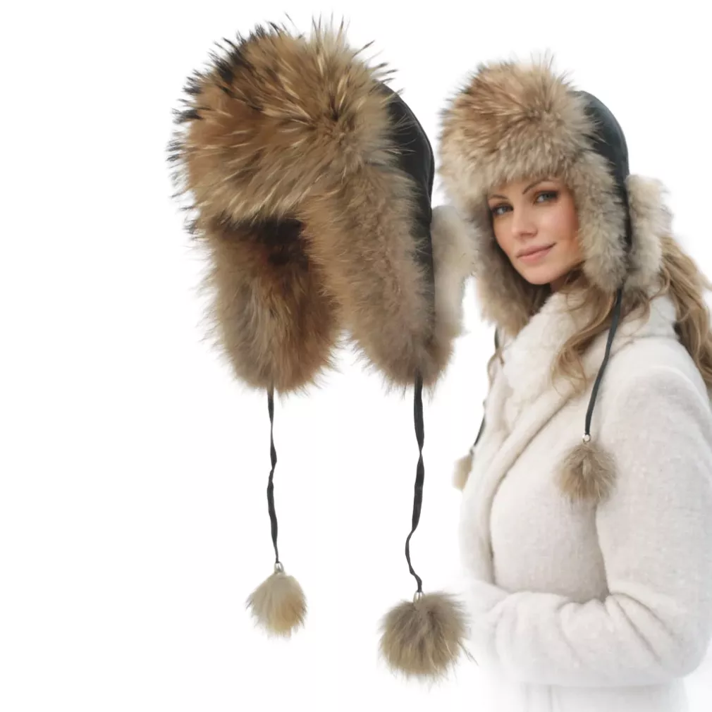 Czarna Damska pilotka skórzana naturalne futro luksusowa W526B Polar Fashion