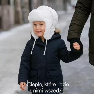 Biała uszatka dziewczęca W146A zimowa futrzana ocieplana cekiny haft regulacja - 3