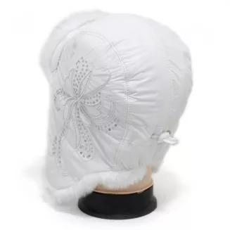 Biała uszatka dziewczęca W146A zimowa futrzana ocieplana cekiny haft regulacja - 6