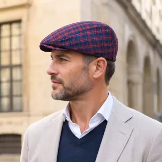 Kaszkiet Męski Bawełniany Bordowy Granatowy Letni Czapka Flat Cap Kratę K311F - 3