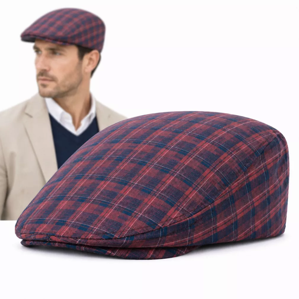 Kaszkiet Męski Bawełniany Bordowy Granatowy Letni Czapka Flat Cap Kratę K311F